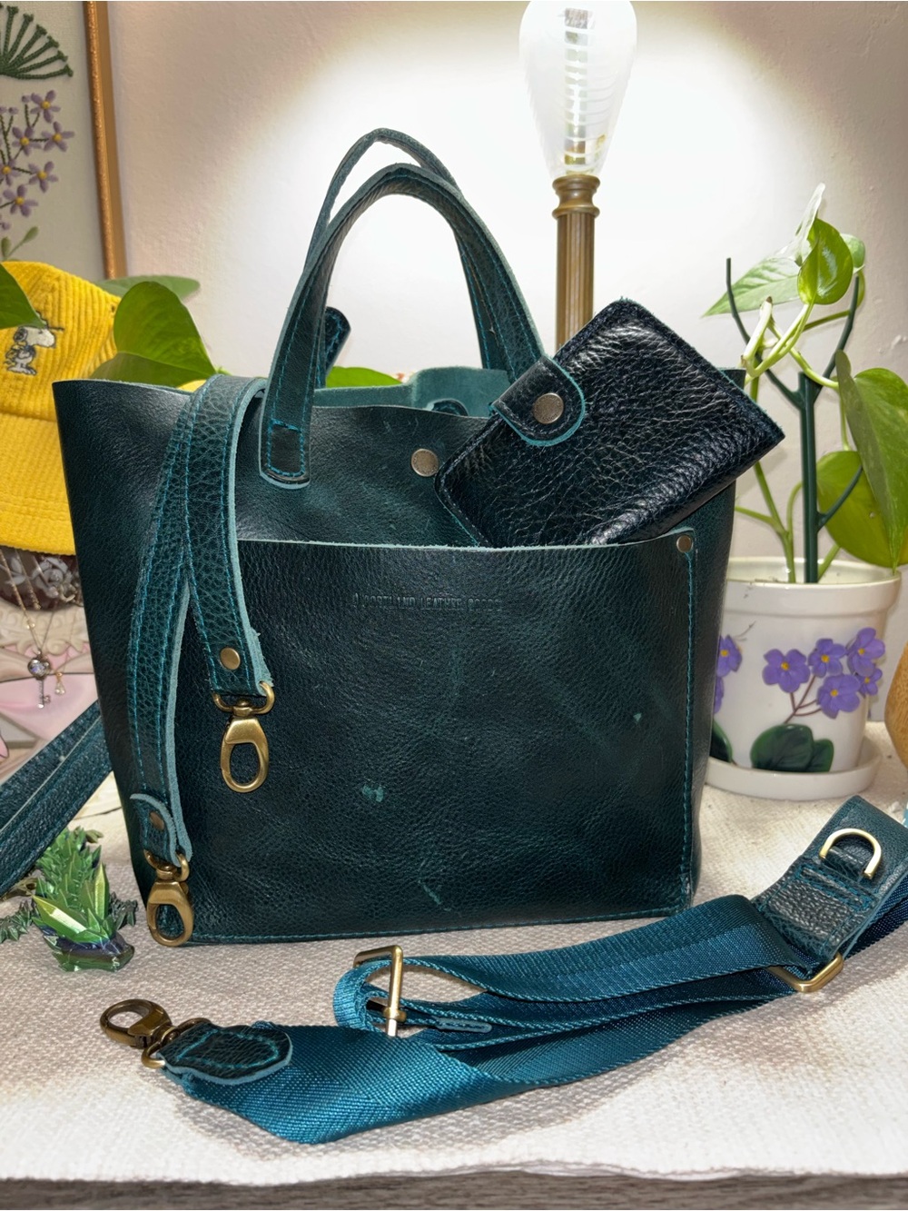 Portland Leather Tote W/ extra Removable Strap and wallet